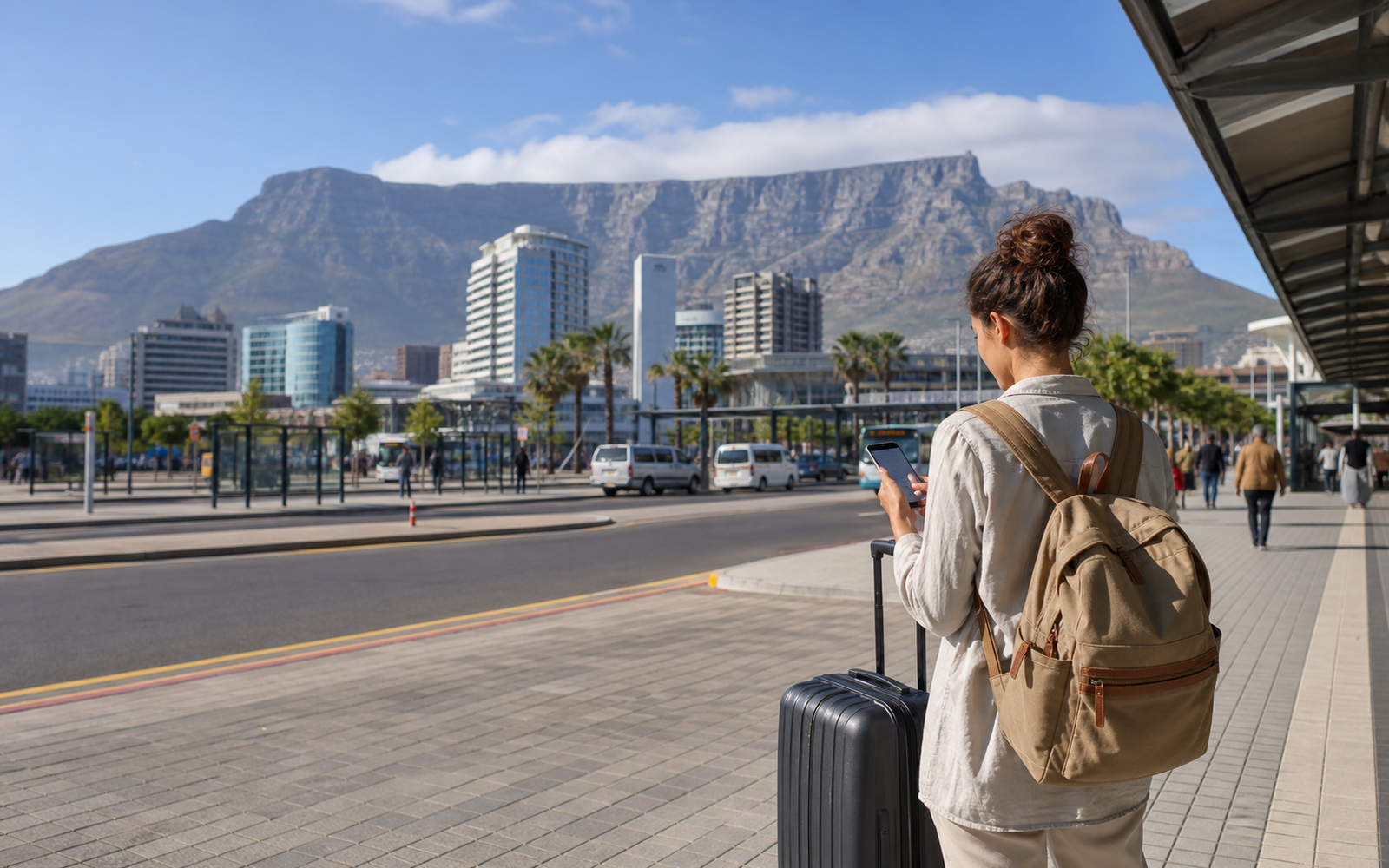 Custom editorial artwork for a traveler planning the cape town airport to city route, without text or logos.